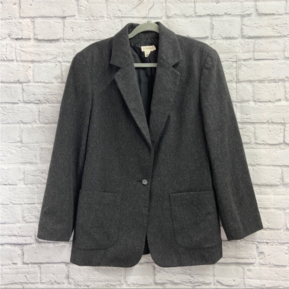 VTG J Crew Womens Wool Blazer Size 10 Long Sleeve Button Pockets Charcoal Gray